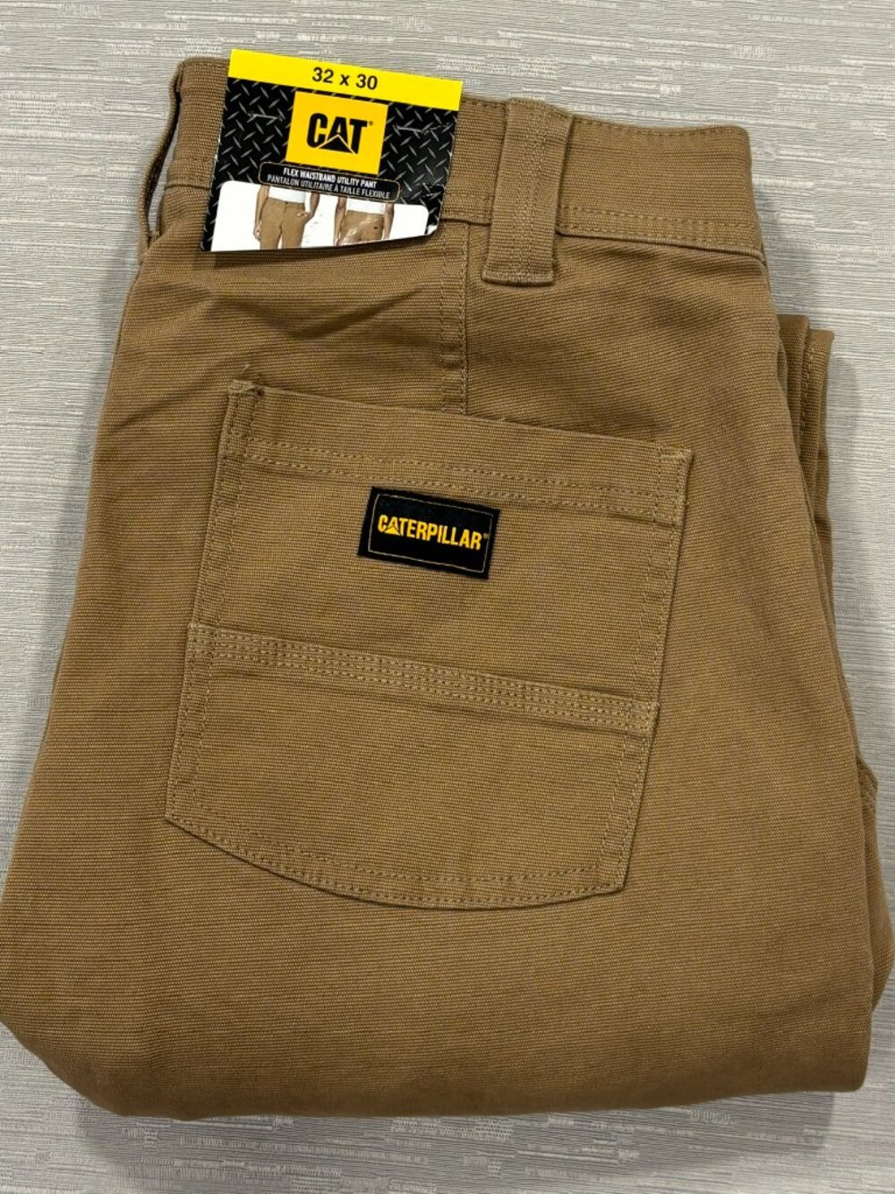 CAT Caterpillar Utility Work Pants Mens 32 x 30 Brown Flex Waistband Cell Pocket